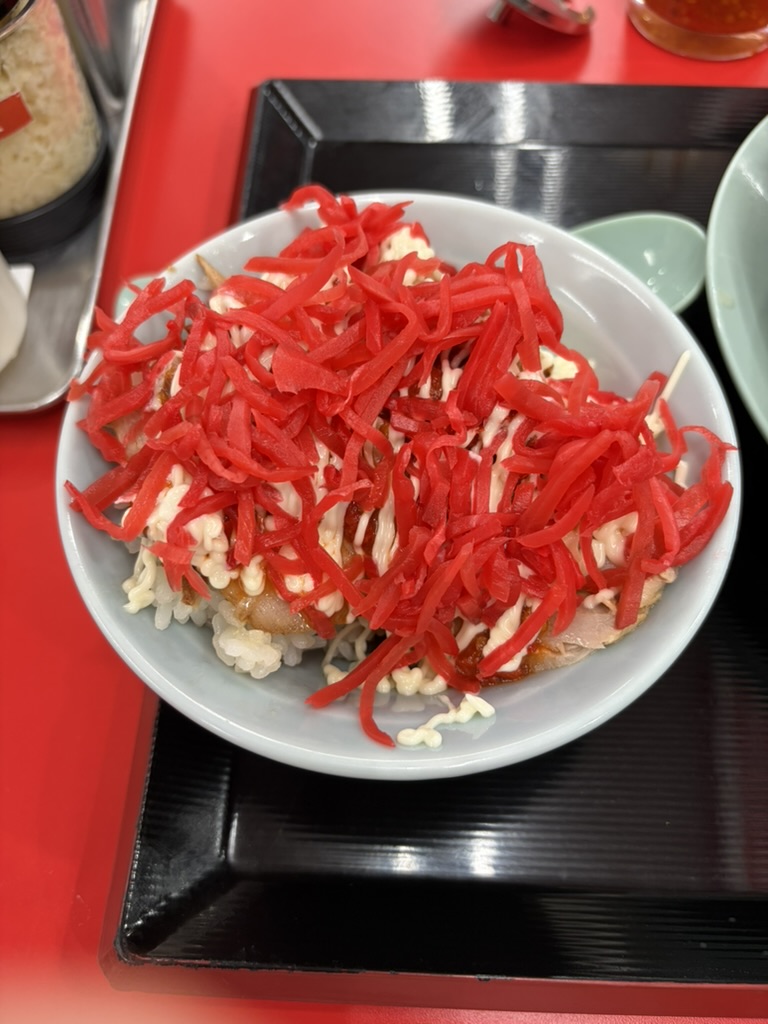 チャーシュータバマヨ紅生姜丼